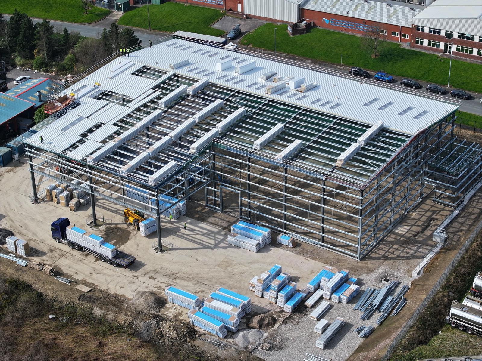 Steel frame structure aerial view
